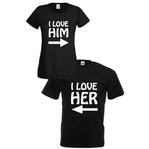 Комплект тениски "I Love Him, I Love Her" (черни), 8010050