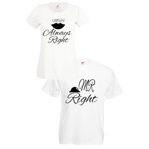Комплект тениски "Mr. Right & Mrs. Always Right" (бели), 8020048