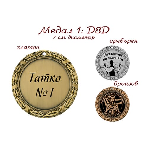 Медал - D8D, комплект златен, сребърен и бронзов