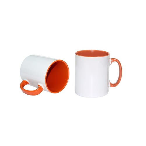 Порцеланова чаша - оранжева вътре с оранжева дръжка
