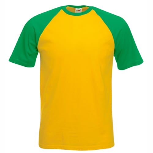 Мъжка памучна тениска, жълта със зелени ръкави