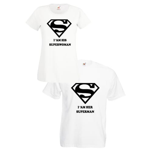 Комплект тениски "Superman & Superwoman" (бели), 8020013