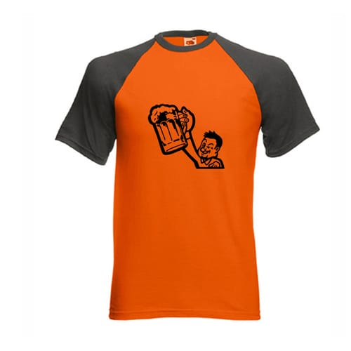 Мъжка памучна тениска, оранжева със сиви ръкави
