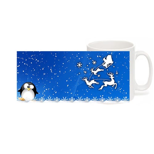 Чаша Уникални подаръци 01090331, бяла Коледна чаша пингвинче синя