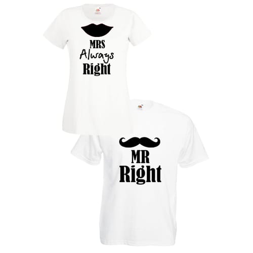 Комплект тениски "Mr. Right & Mrs. Always Right" (бели), 8020052