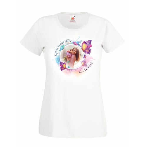Дамска полиестерна тениска с ваша снимка за Елeна, вариант 1