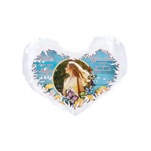 Възглавничка сърце бял сатен с Ваша снимка за Мария, вариант 2