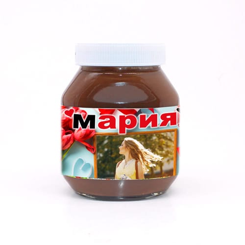 Течен шоколад "Нутела" с персонализиран етикет с ваша снимка за Мария, вариант 3, 750 гр.