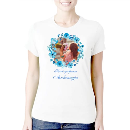 Дамска полиестерна тениска с ваша снимка за Александровден, вариант 1
