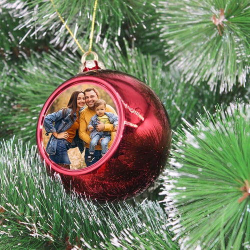 Коледна играчка топка, червена 8см.