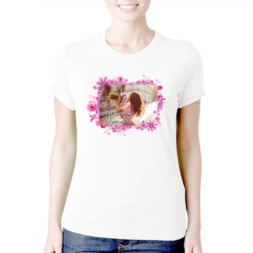 Дамска полиестерна тениска с Ваша снимка за Христина, вариант 3