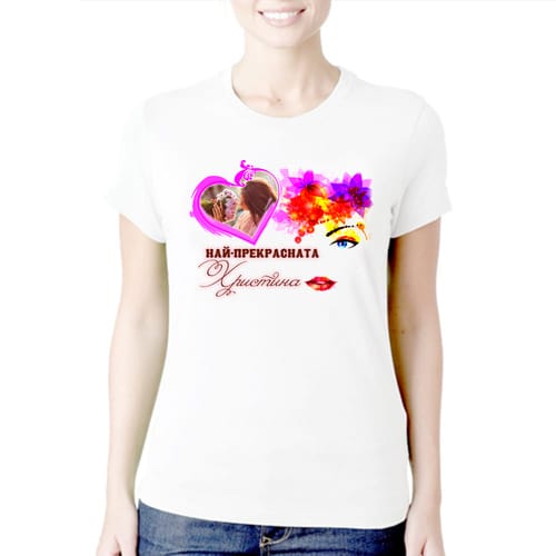 Дамска полиестерна тениска с Ваша снимка за Христина, вариант 5