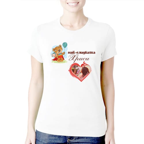 Дамска полиестерна тениска с Ваша снимка за Христина, вариант 4