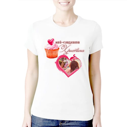 Дамска полиестерна тениска с Ваша снимка за Христина, вариант 6