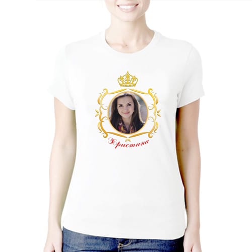 Дамска полиестерна тениска с Ваша снимка за Христина, вариант 7