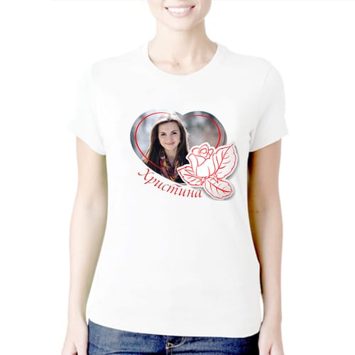 Дамска полиестерна тениска с Ваша снимка за Христина, вариант 8