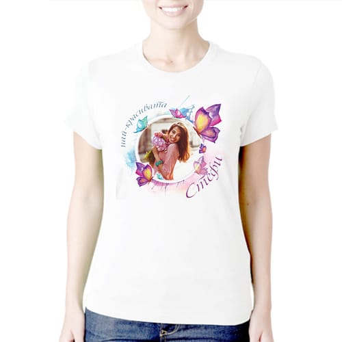 Дамска полиестерна тениска с Ваша снимка за Стефи, вариант 1