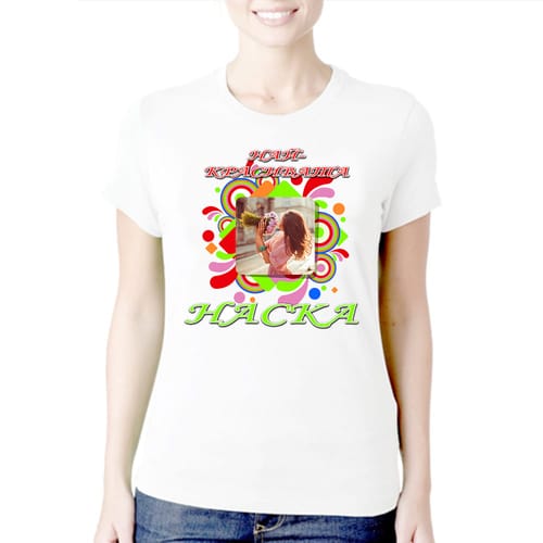 Дамска полиестерна тениска с Ваша снимка за Атанасовден, дизайн 3