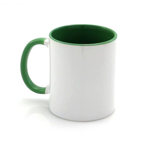 Порцеланова чаша - тъмно зелена вътре с тъмно зелена дръжка