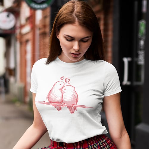 Дамска лятна тениска - влюбени птички