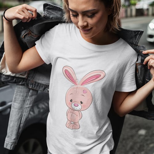 Дамска лятна тениска - розово зайче