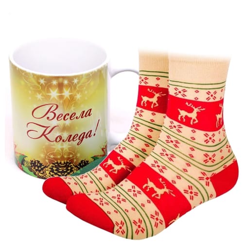 Чаша и чорапи - Коледен комплект, модел 4