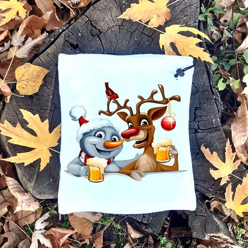 Поларен, мек и топъл бъф-шал-бандана - Снежен човек и елен пият бира