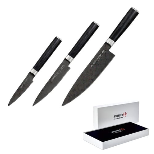 SAMURA MO V STONEWASH Сет от 3 ножа: Професионален малък нож за рязане, Професионален универсален нож, Професионален нож на шеф готвача
