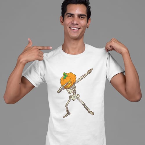 Тениска за Хелоуин, мъжка "танцуващ скелет - тиква"