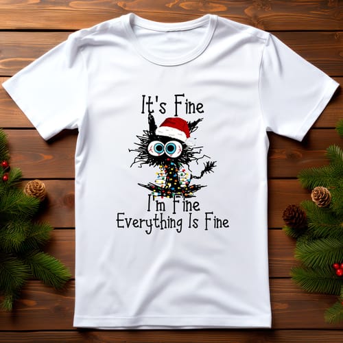 Коледна тениска със забавен дизайн, "It's fine, I'm fine..."