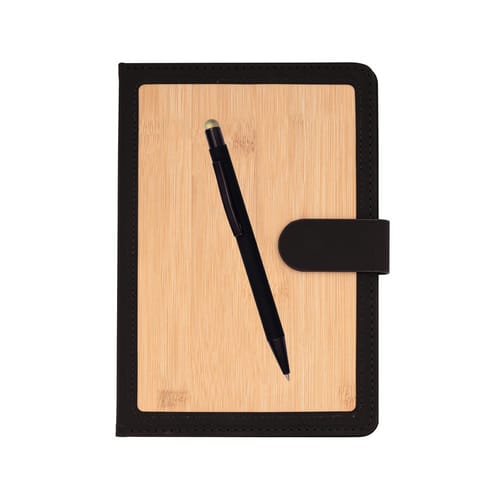 Бележник с бамбукова корица и метална химикалка, размер А5