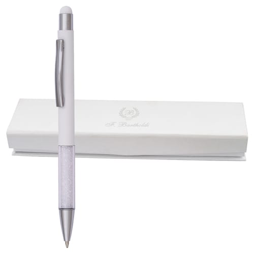 Тъчскрийн химикалка с циркони в кутия, бяла - G-50