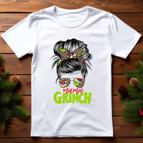 Коледна тениска със забавен дизайн, "Mama Grinch"