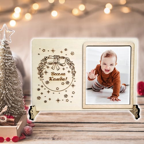 🎄Коледна, дървена, гравирана, картичка с Ваша снимка 🎁