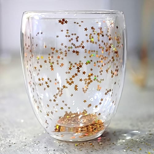 ✨Двустенна стъклена чаша със златни звездички ☕✨