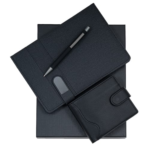 Стилен мъжки комплект от бележник, портфейл и химикалка