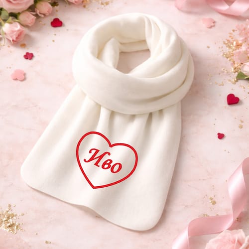 Бродиран бял шал с персонализирано сърце