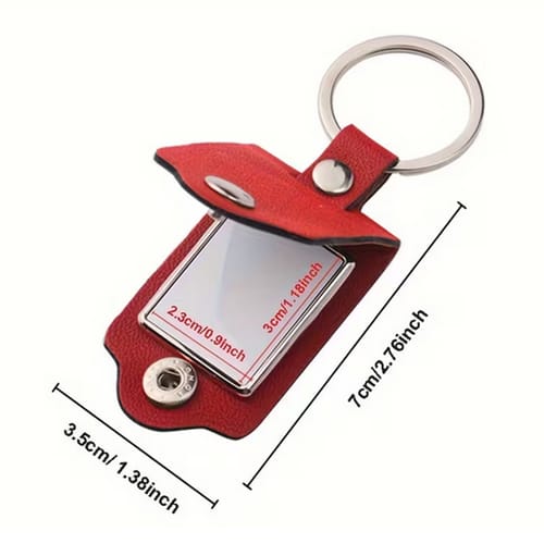 Кожен ключодържател със снимка и възможност за гравиране, червен ❤️🔑