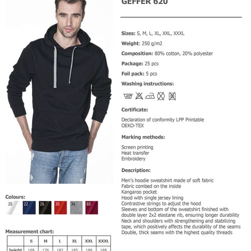 Бродирано класическо худи/суитчър GEFFER 620, 61920, размер Унисекс - Бяло