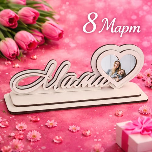 Дървена, гравирана рамка "Мама" с Ваша снимка