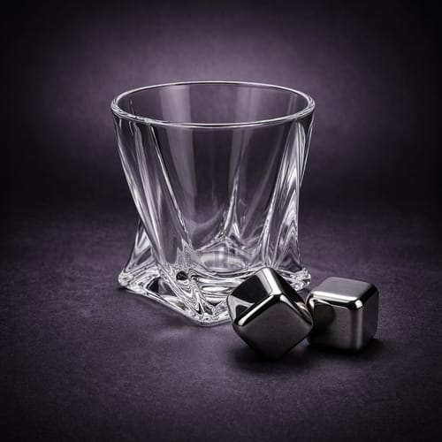 Комплект UniQue: Чаша Bohemia Crystal Qaudro и две стоманени кубчета