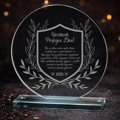 Гравиран кристален плакет за рожден ден : "Ти си човек, който прави света ...""