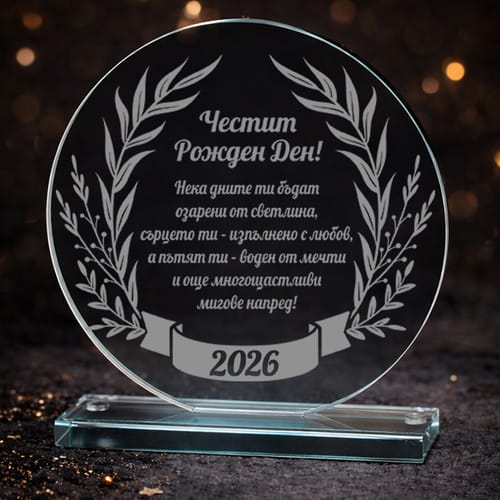 Гравиран кристален плакет за рожден ден : "Нека дните ти бъдат...""