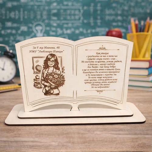 Гравиран, дървен плакет за учителка