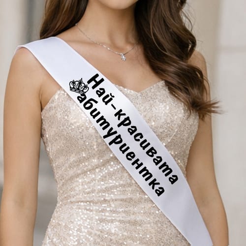 💃🎓 Сатенена лента за Мис с надпис: "Най-красивата абитуриентка" | блясък и стил🎓✨