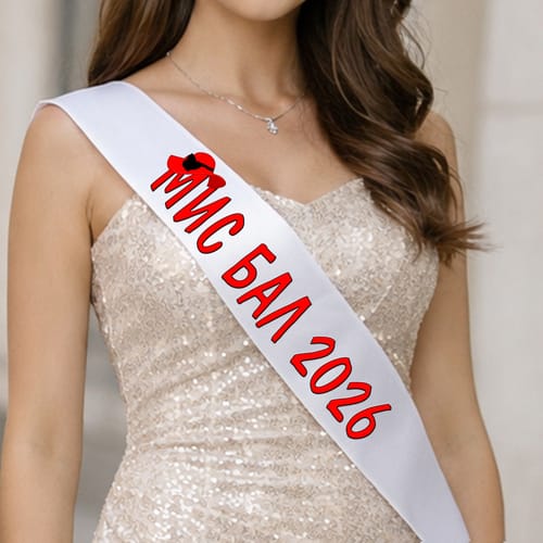 💃🎓 Сатенена лента за Мис с надпис: "МИС БАЛ 2026" | блясък и стил🎓✨