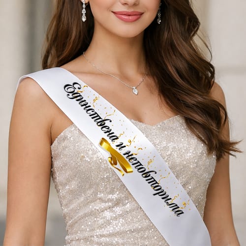 💃🎓 Сатенена лента за Мис с надпис: "Единствена и неповторима" | блясък и стил🎓✨