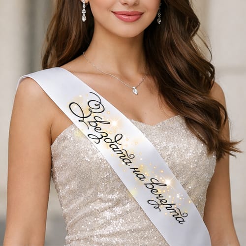 💃🎓 Сатенена лента за Мис с надпис: "Звездата на вечерта" | блясък и стил🎓✨