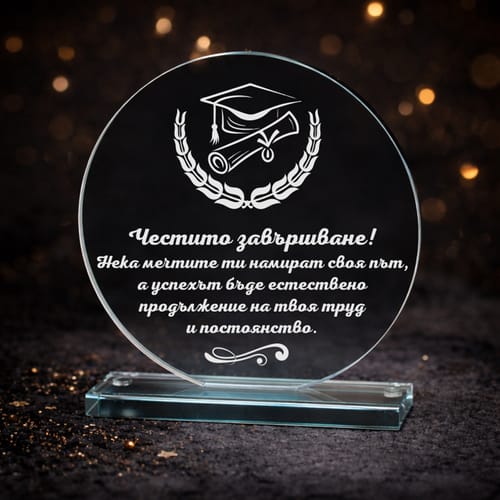 🎓Гравиран кристален плакет - подарък за абитуриент | Спомен от специален ден ✨