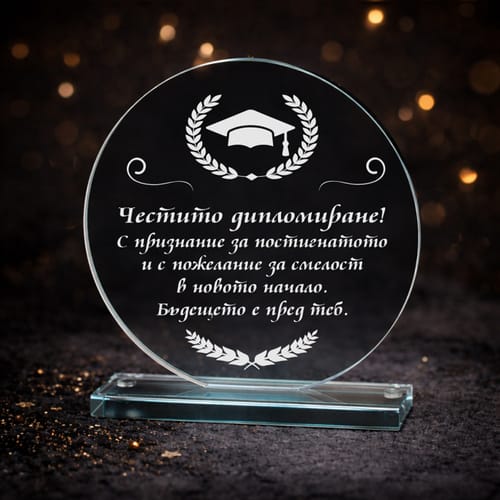 🎓Гравиран кристален плакет - подарък за абитуриент | Спомен от специален ден ✨